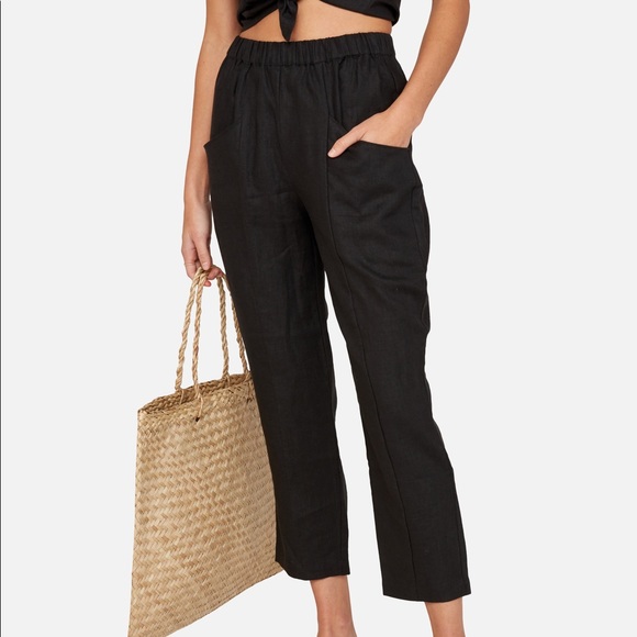 MATE the Label Pants - MATE Linen High Waisted Pant Navy